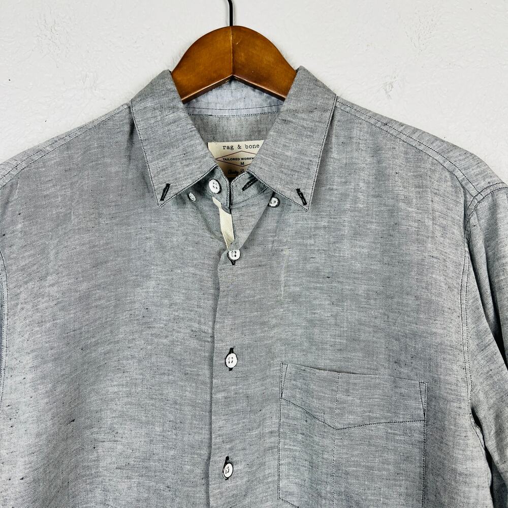 Rag & Bone Button Up Shirt Long Sleeve Tailored Workwear Heather Grey - M - Picture 2 of 6